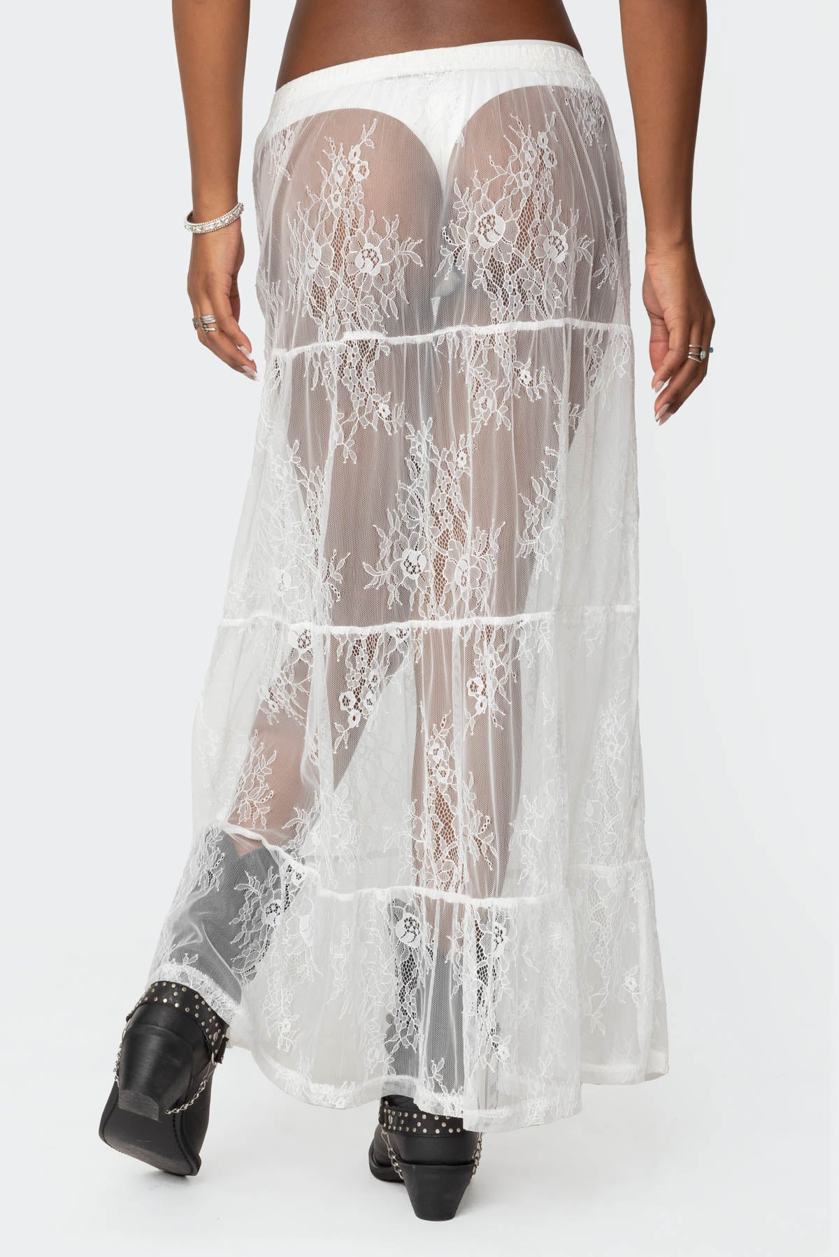 Tiered Sheer Lace Maxi Skirt - Image 5