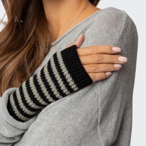 Striped Knit Fingerless Gloves