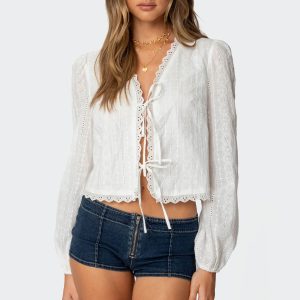 Lesley Cotton Lace Tie Front Top