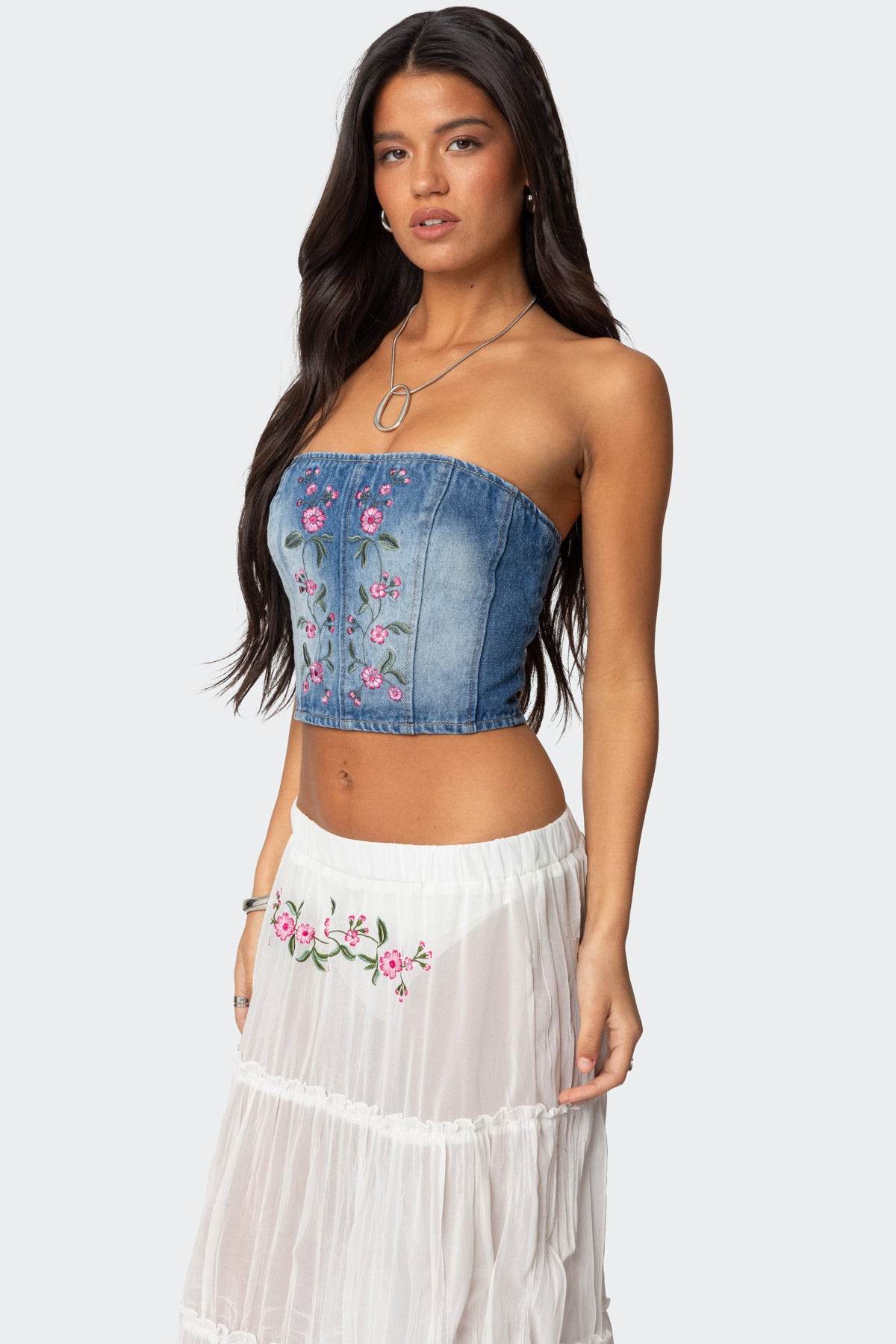 Tula Embroidered Denim Corset - Image 3