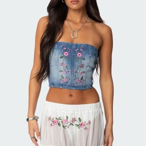 Tula Embroidered Denim Corset