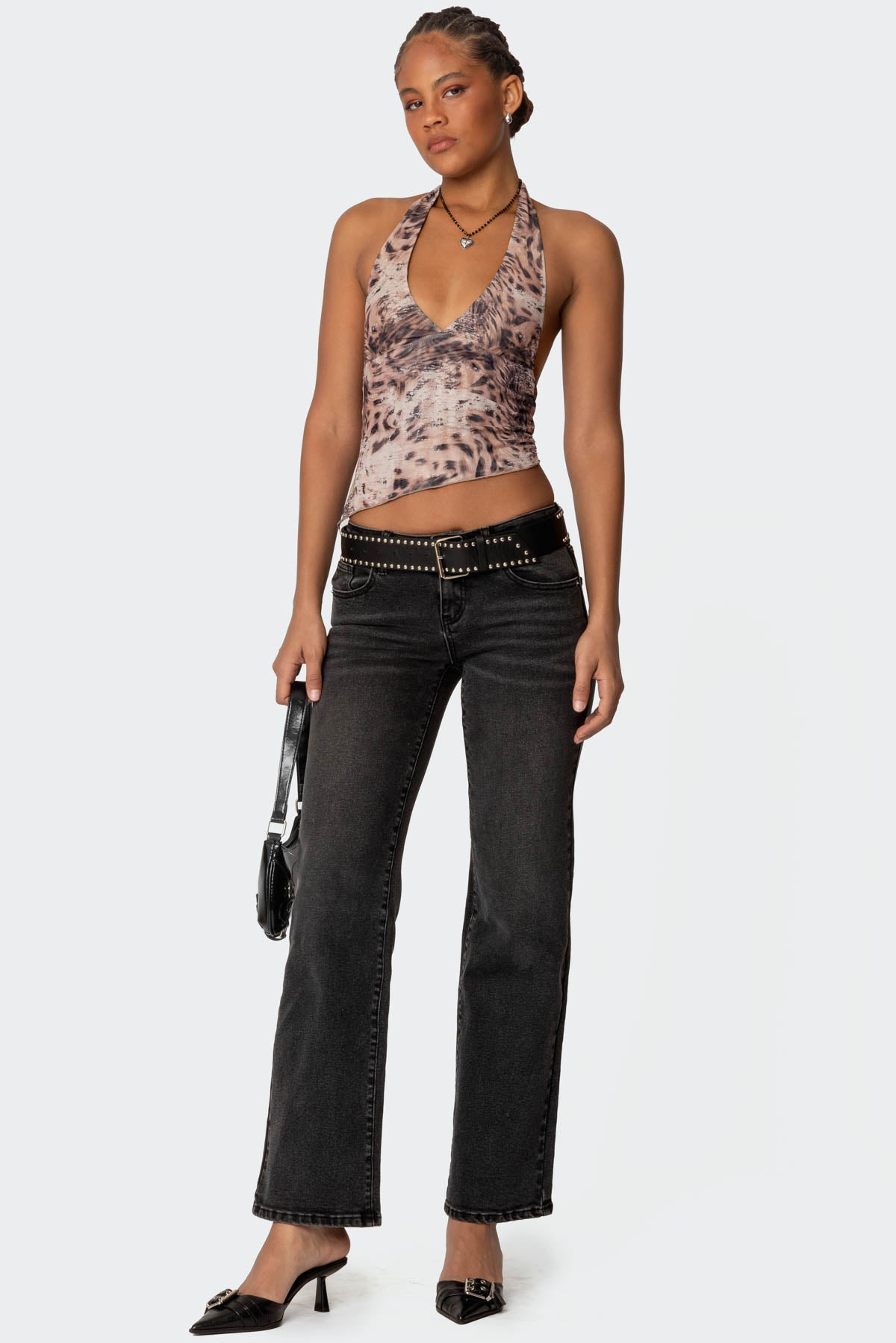 Leopard Mesh Asymmetric Halter Top - Image 3