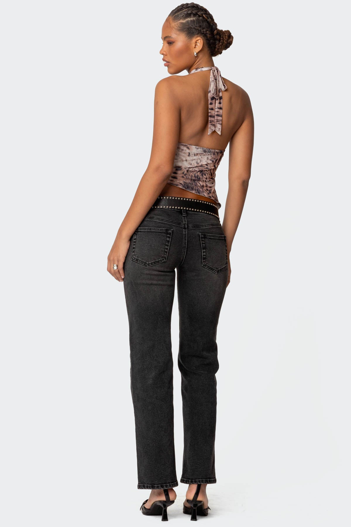 Leopard Mesh Asymmetric Halter Top - Image 2