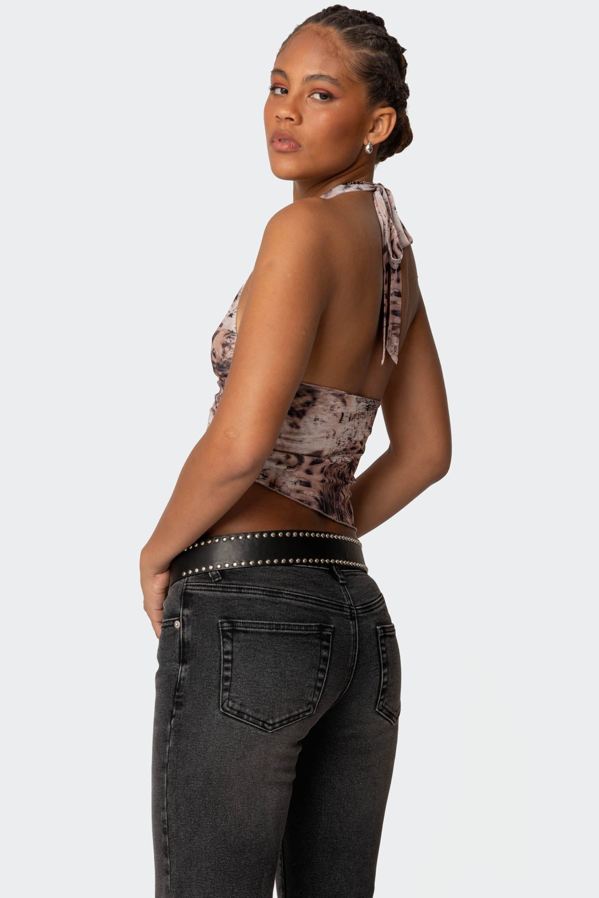 Leopard Mesh Asymmetric Halter Top - Image 5