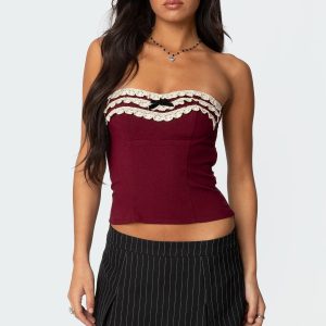 Eyelet Ruffle Strapless Top