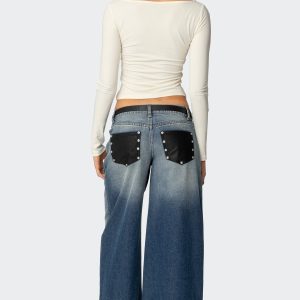 Faux Leather Pocket Low Rise Jeans