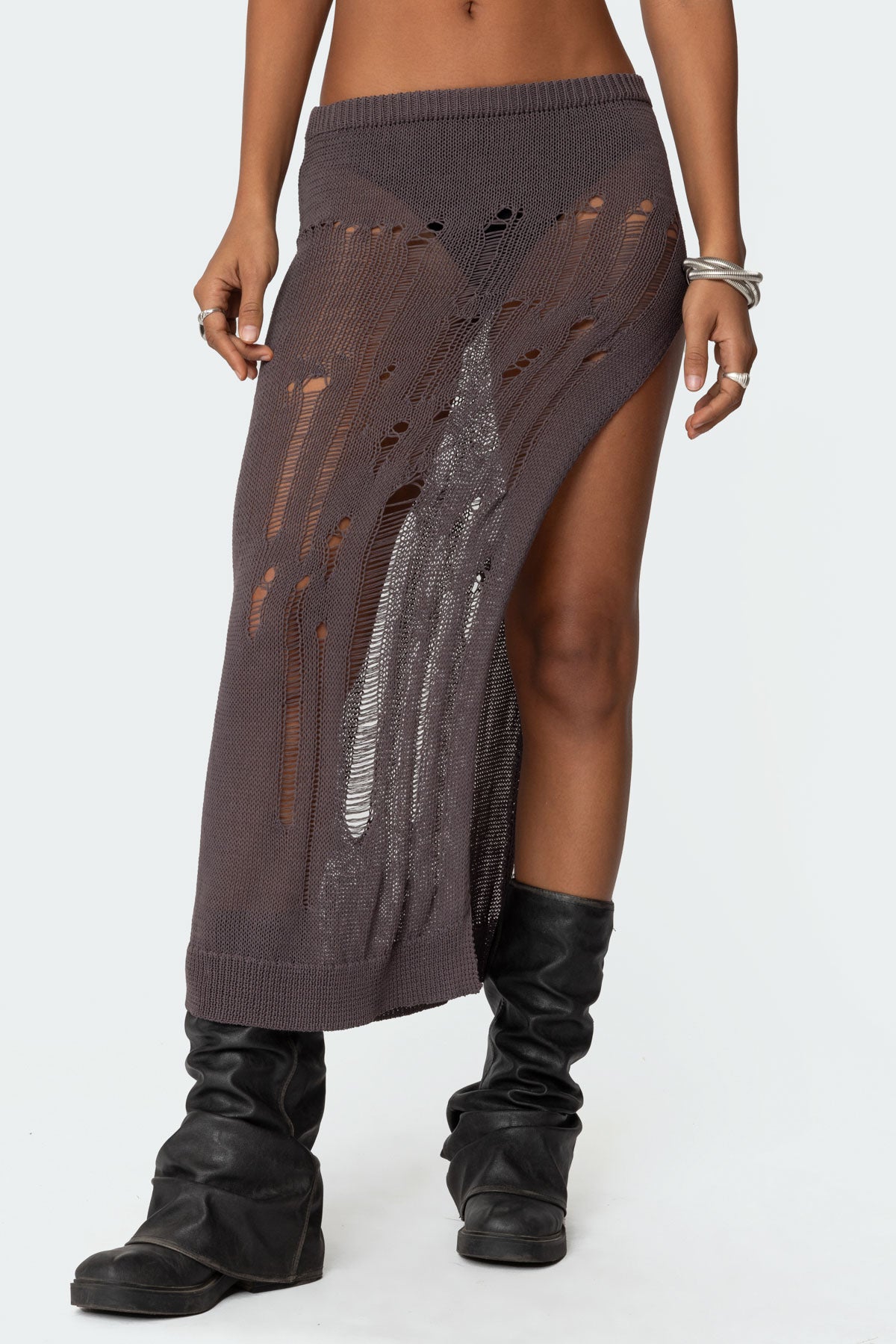 Jaynie Distressed Knit Maxi Skirt - Image 2