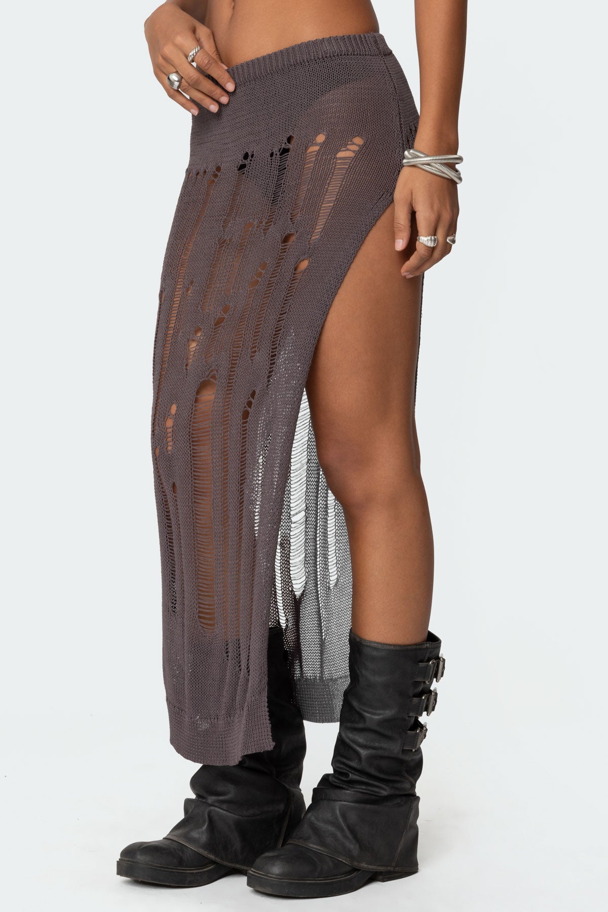 Jaynie Distressed Knit Maxi Skirt - Image 4