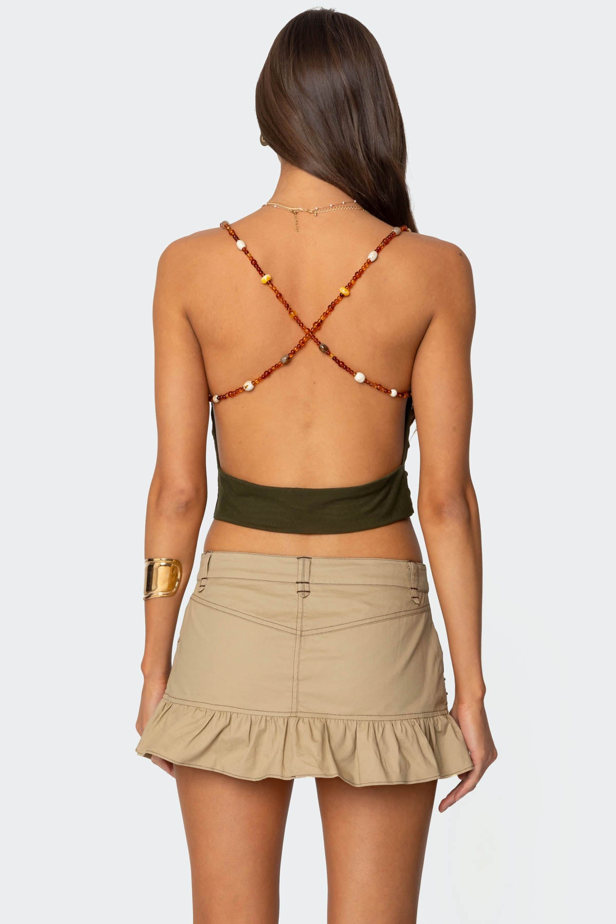 Beaded Deep Cowl Neck Backless Top - Image 3