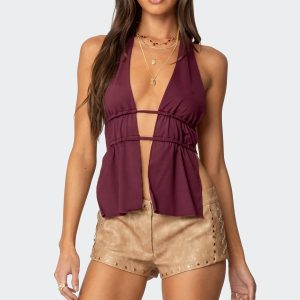 Nikole Split Front Backless Halter Top