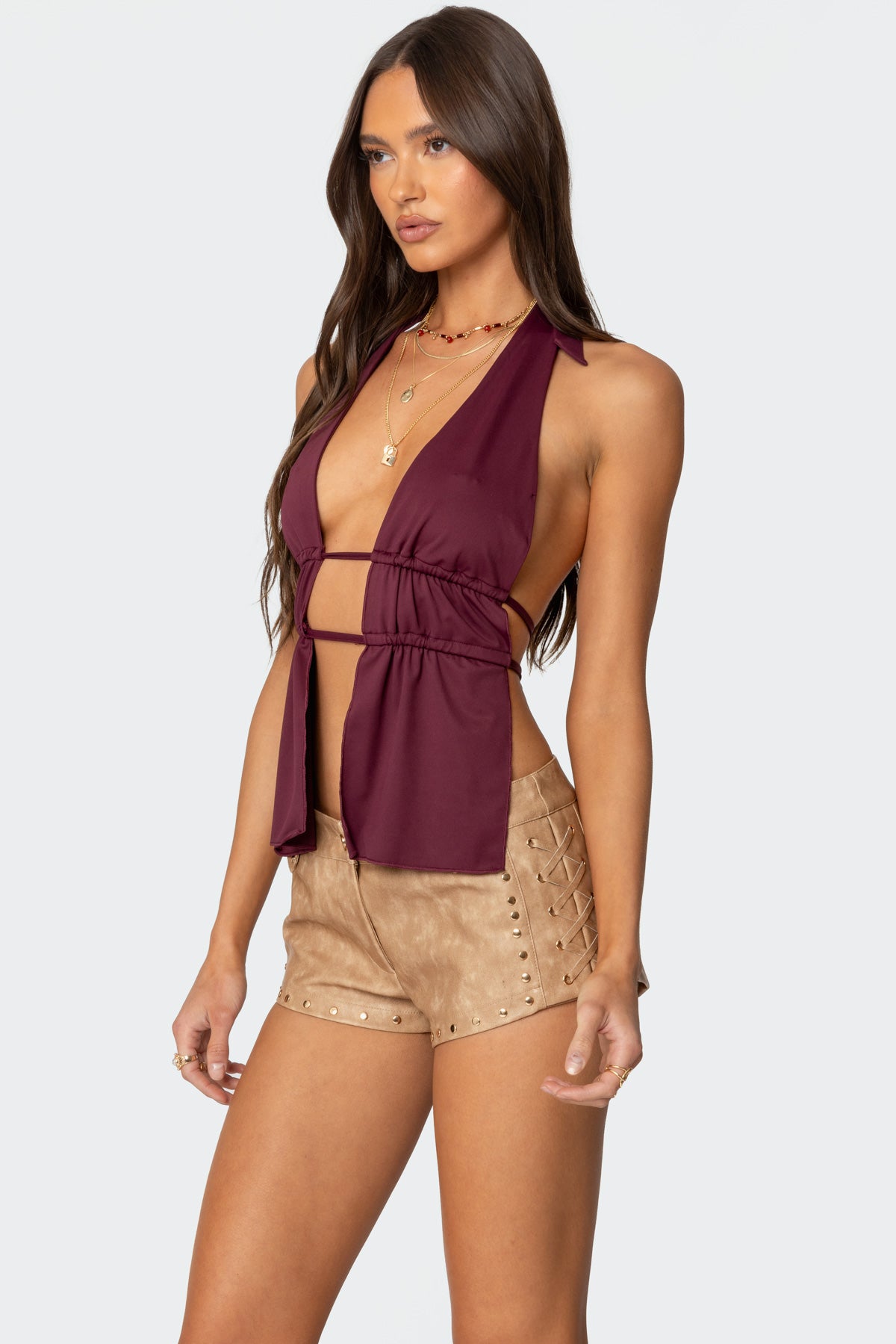 Nikole Split Front Backless Halter Top - Image 3