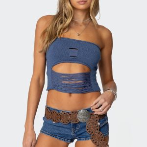 Laurier Distressed Knit Tube Top