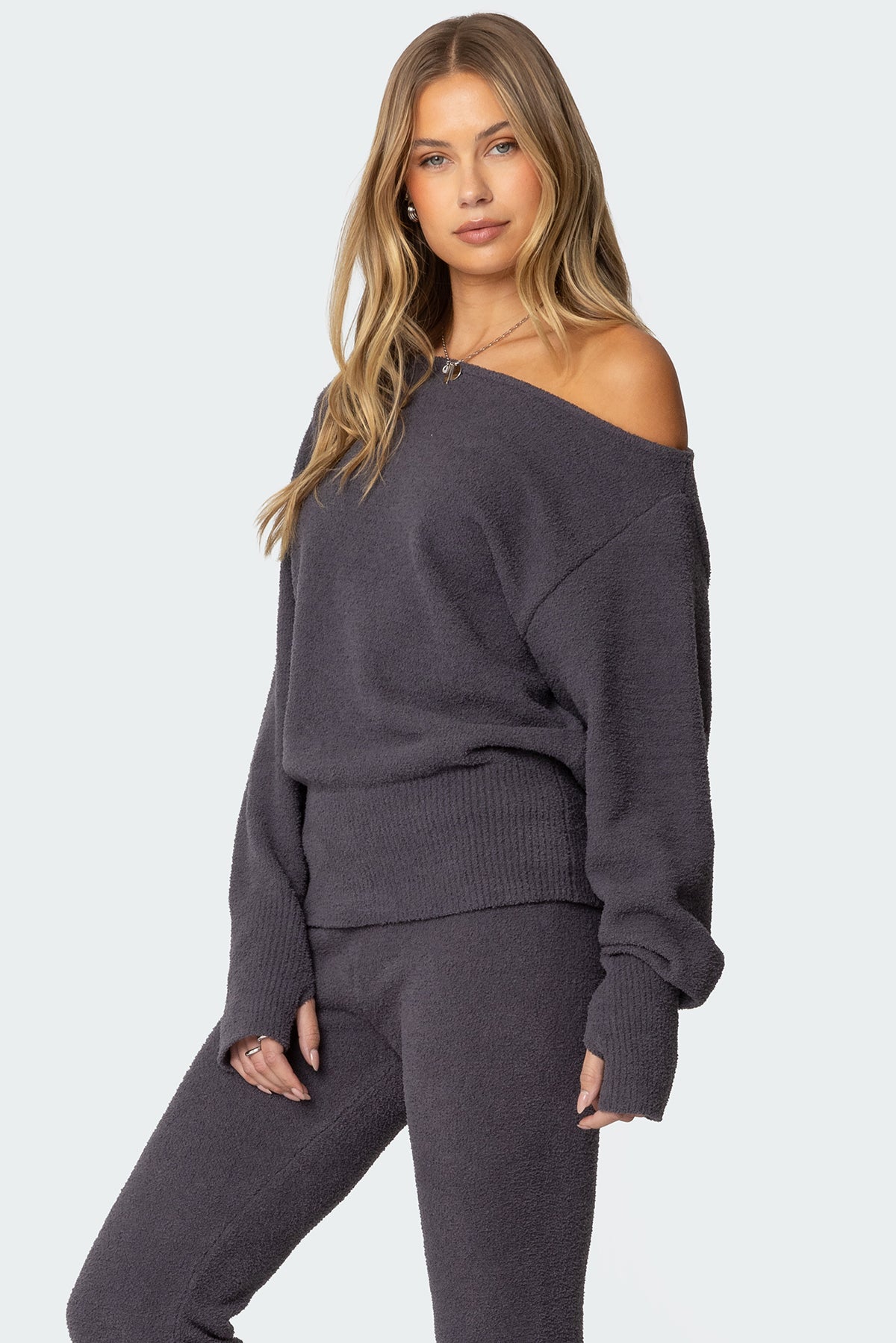 Plush Oversized Asymmetric Sweater - Image 3