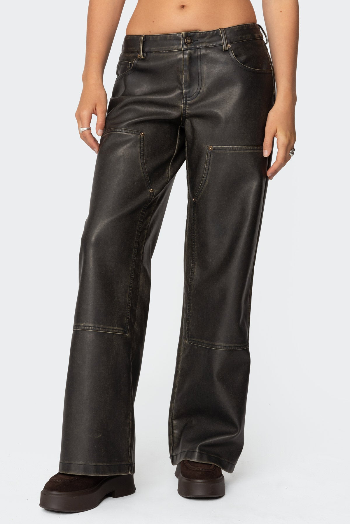 Vintage Washed Faux Leather Pants - Image 2