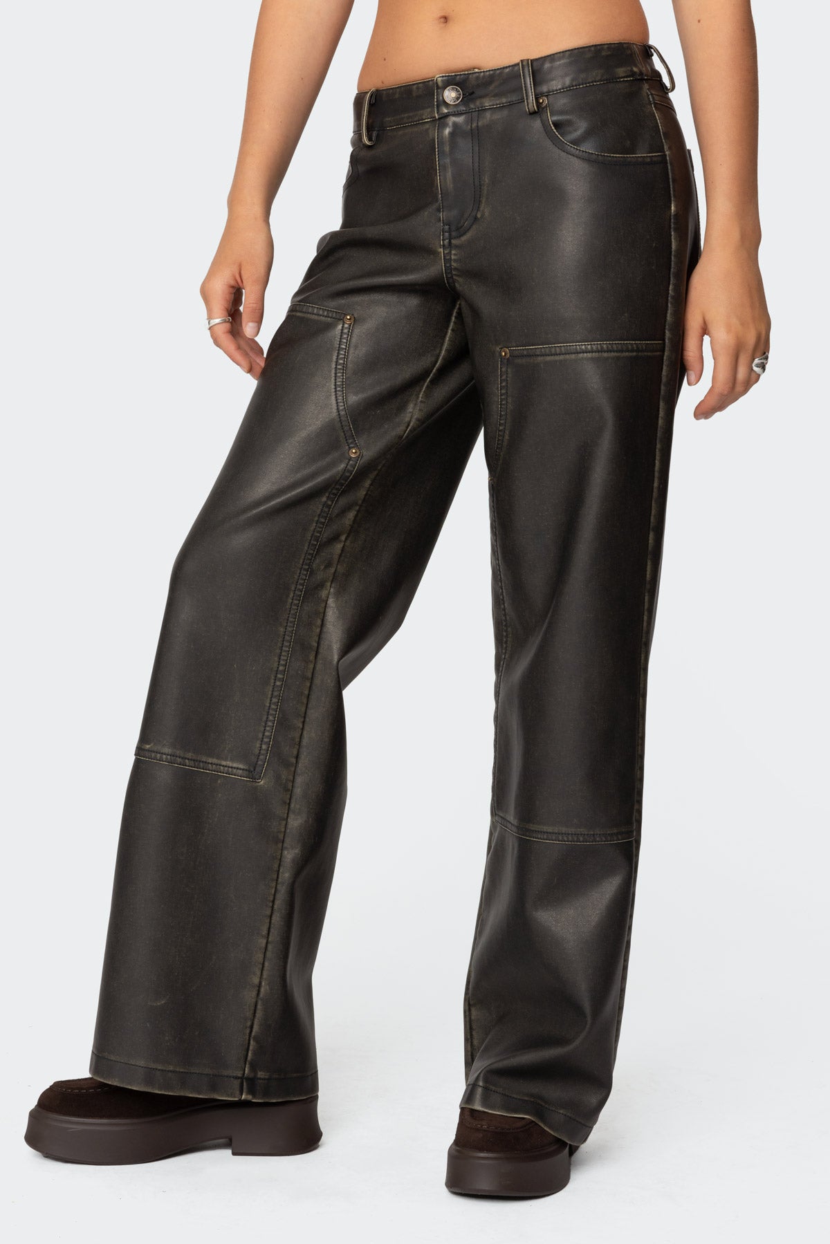 Vintage Washed Faux Leather Pants - Image 4