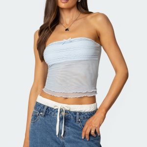 Rori Ruffle Knit Sheer Mesh Top