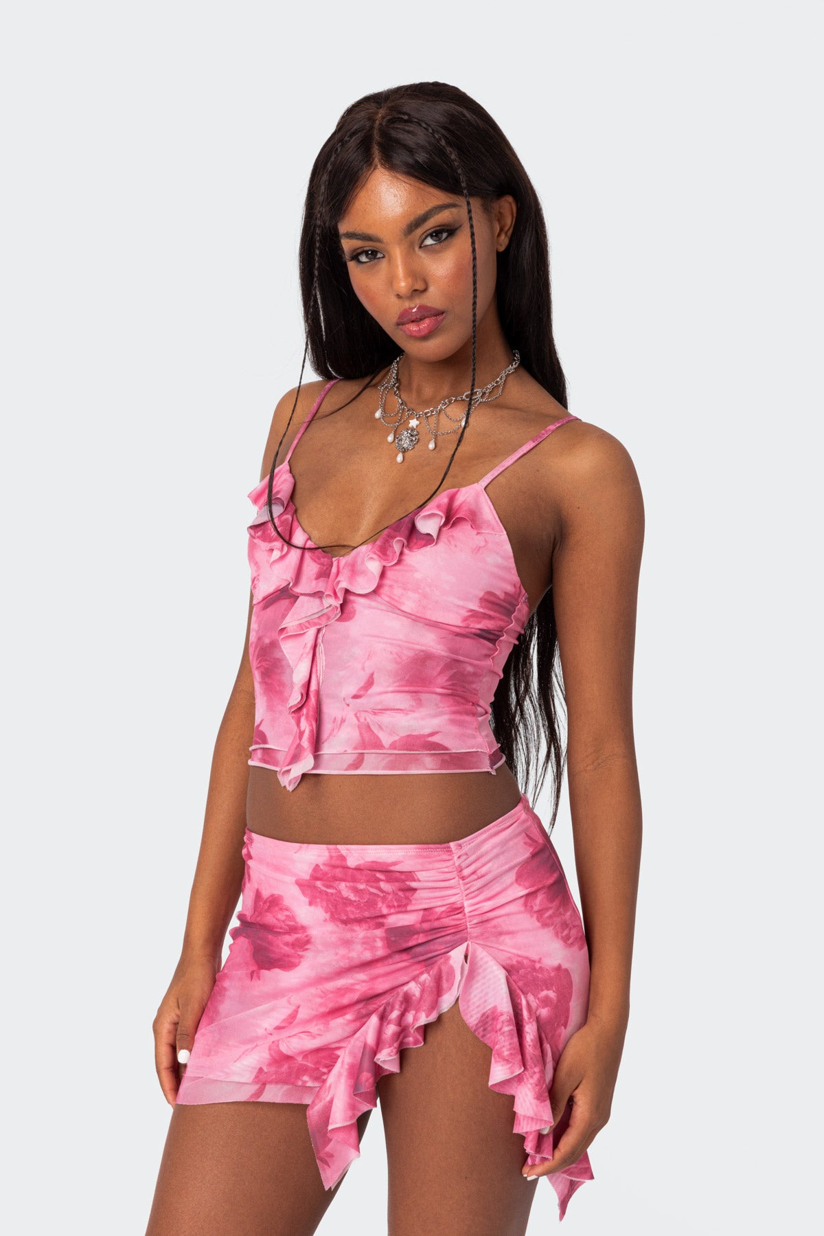 Wanda Printed Mesh Ruffled Tank Top - Image 3