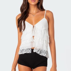 Lacey Split Front Ruffle Tank Top