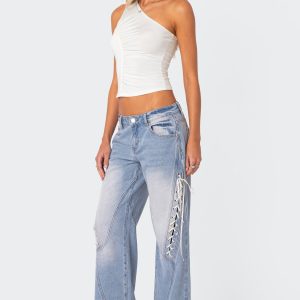 Low Rise Ribbon Lace Up Jeans