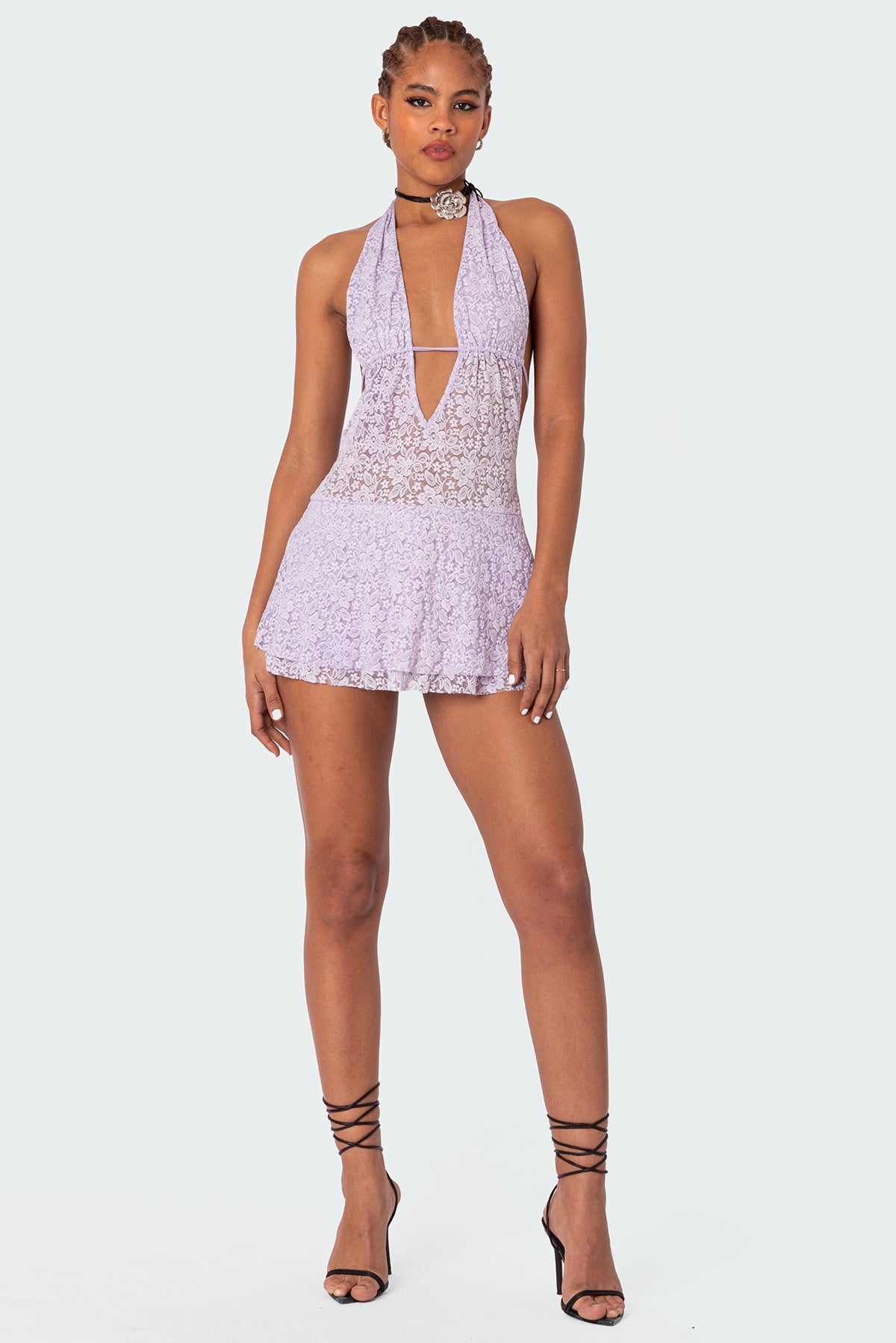 Danny Open Back Sheer Lace Mini Dress - Image 2