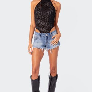 Erika Low Rise Frayed Denim Shorts