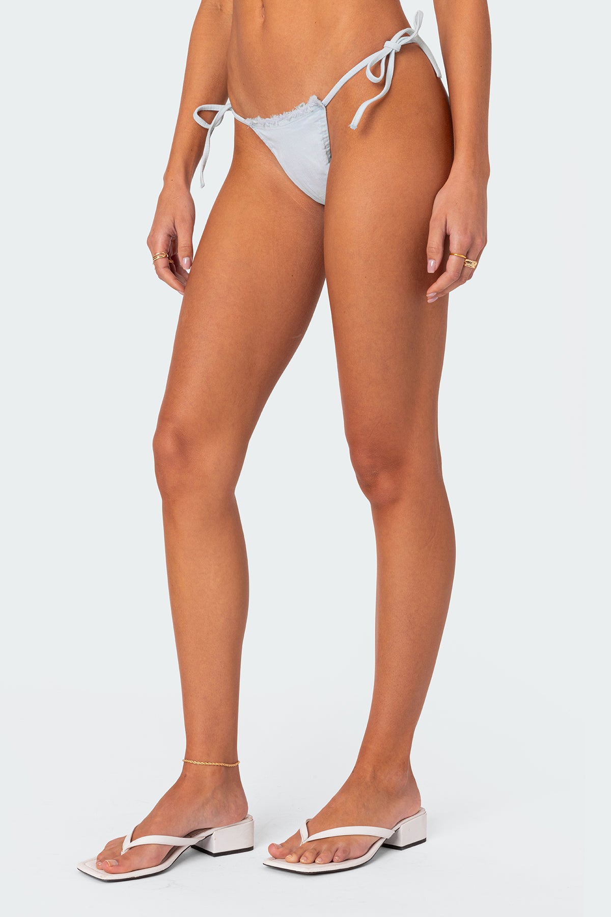 Didi Distressed Denim String Bikini Bottom - Image 4