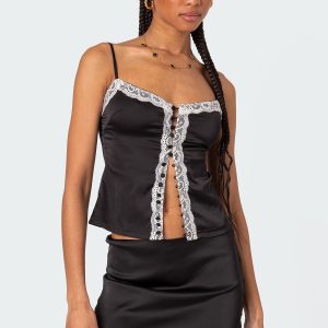 Feyra Satin Effect Button Front Tank Top