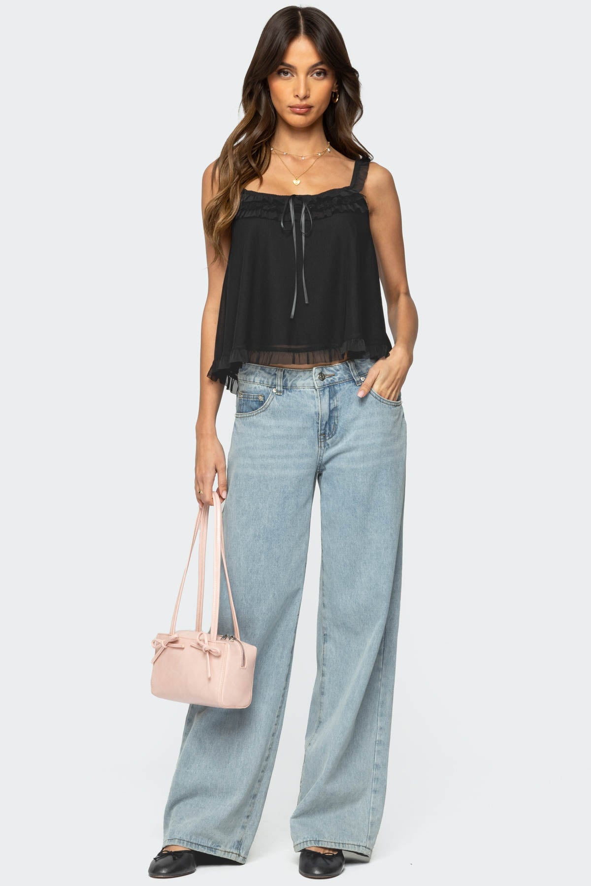 Ruffle Mesh Babydoll Tank Top - Image 2