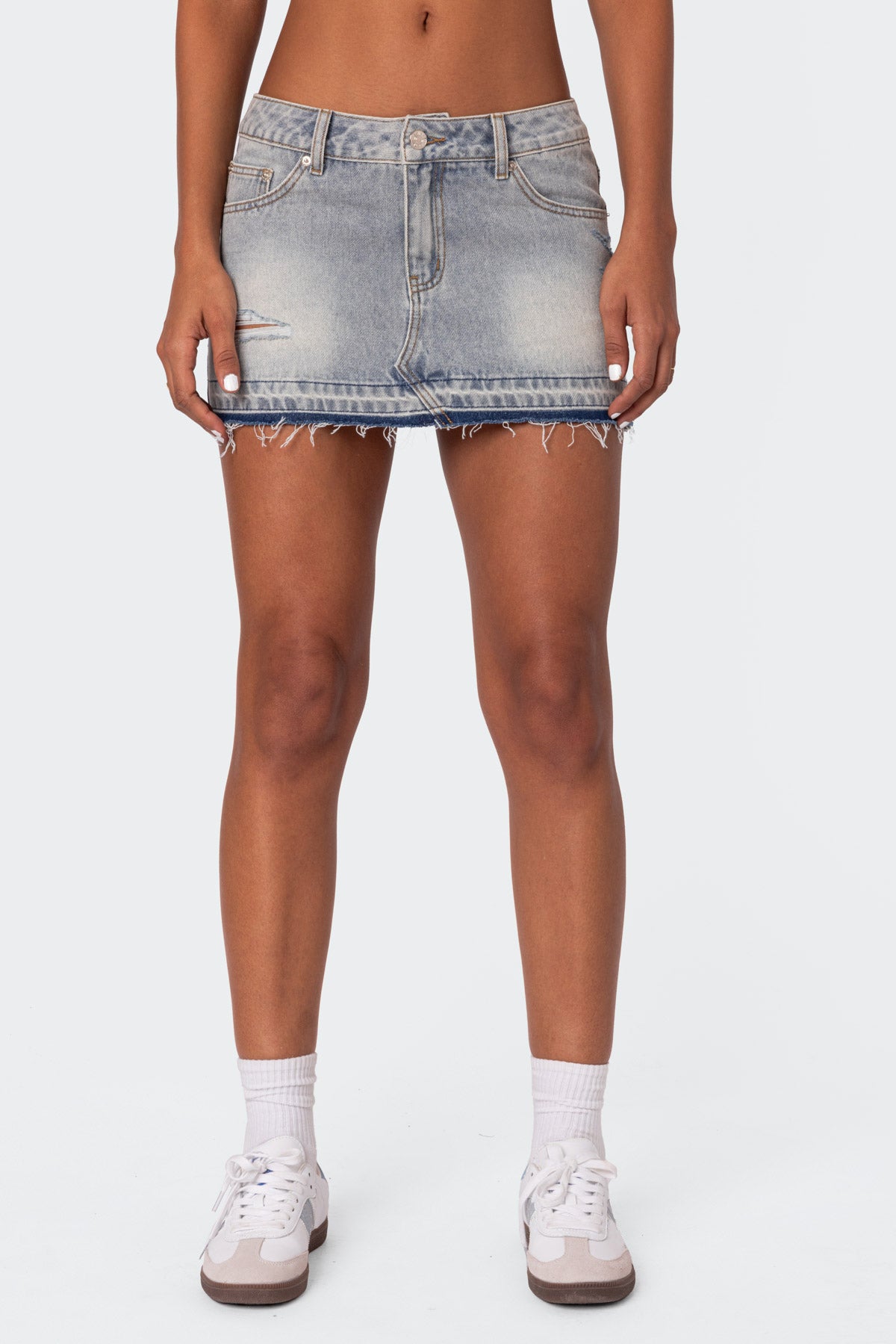 Priyanka Distressed Denim Mini Skirt - Image 2