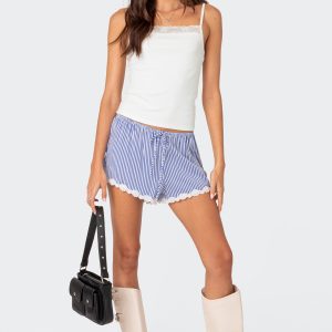 Patty Striped Lace Trim Shorts