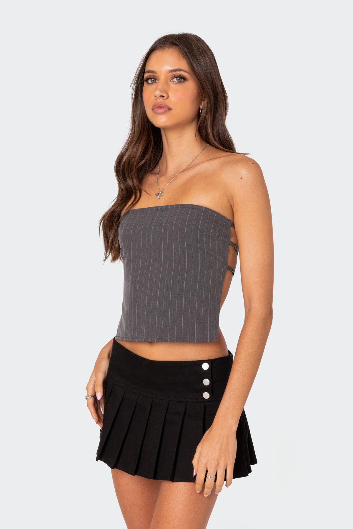 Pinstripe Open Back Strapless Top - Image 4