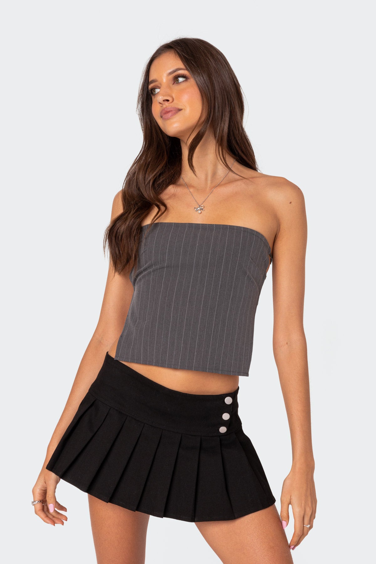 Pinstripe Open Back Strapless Top - Image 2