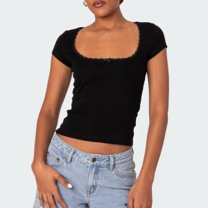 Priscilla Lace Trim T Shirt