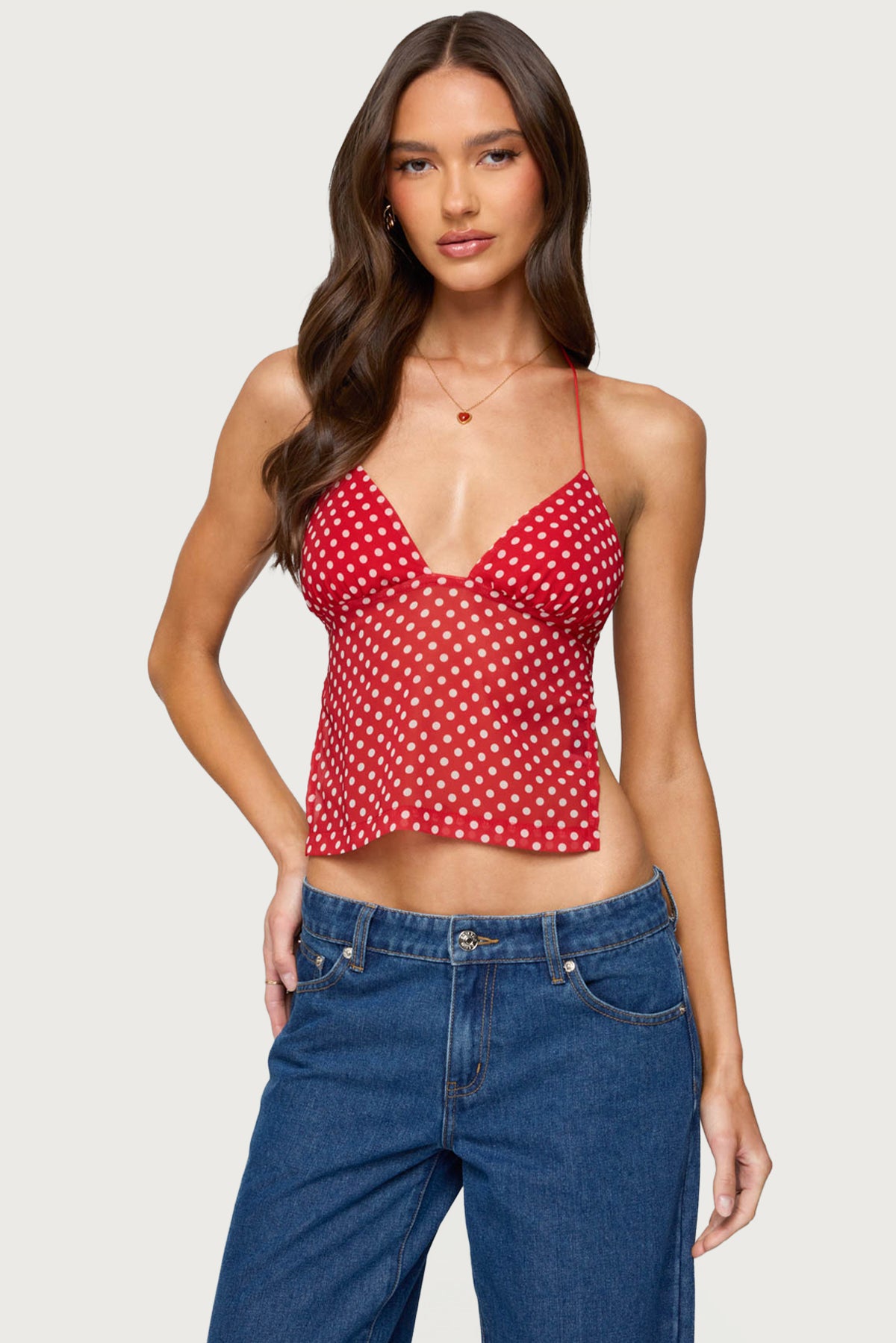 Polka Dot Backless Chiffon Top - Image 2