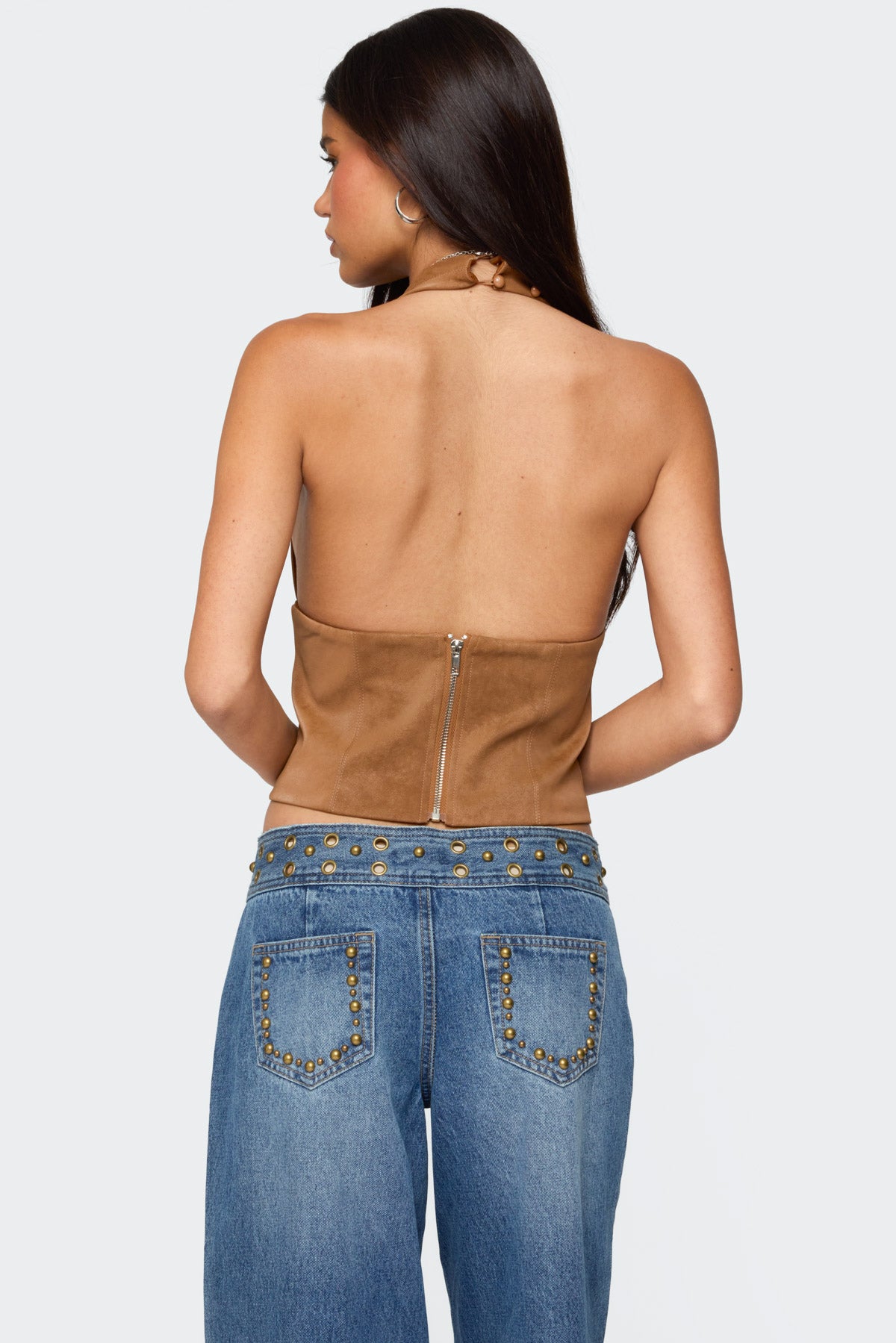 Xaria Studded Faux Suede Halter Top - Image 5