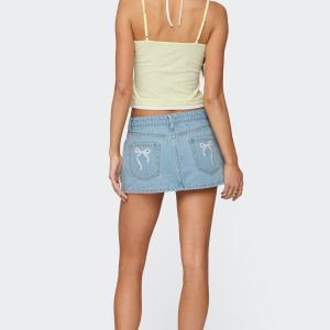 Eyelet Bows Denim Mini Skirt