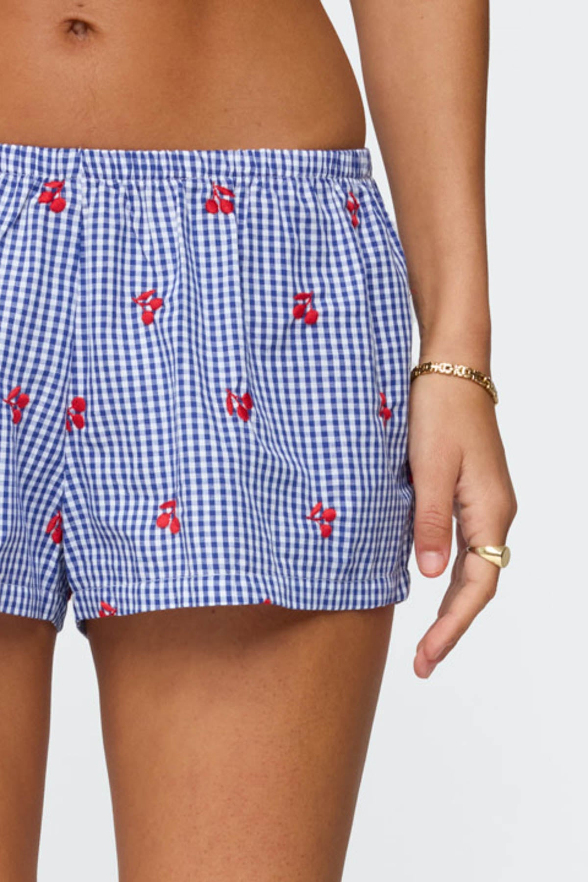 Cherry Embroidered Gingham Boxer Shorts - Image 6