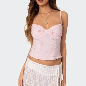 Victoria Embroidered Mesh Bra Top