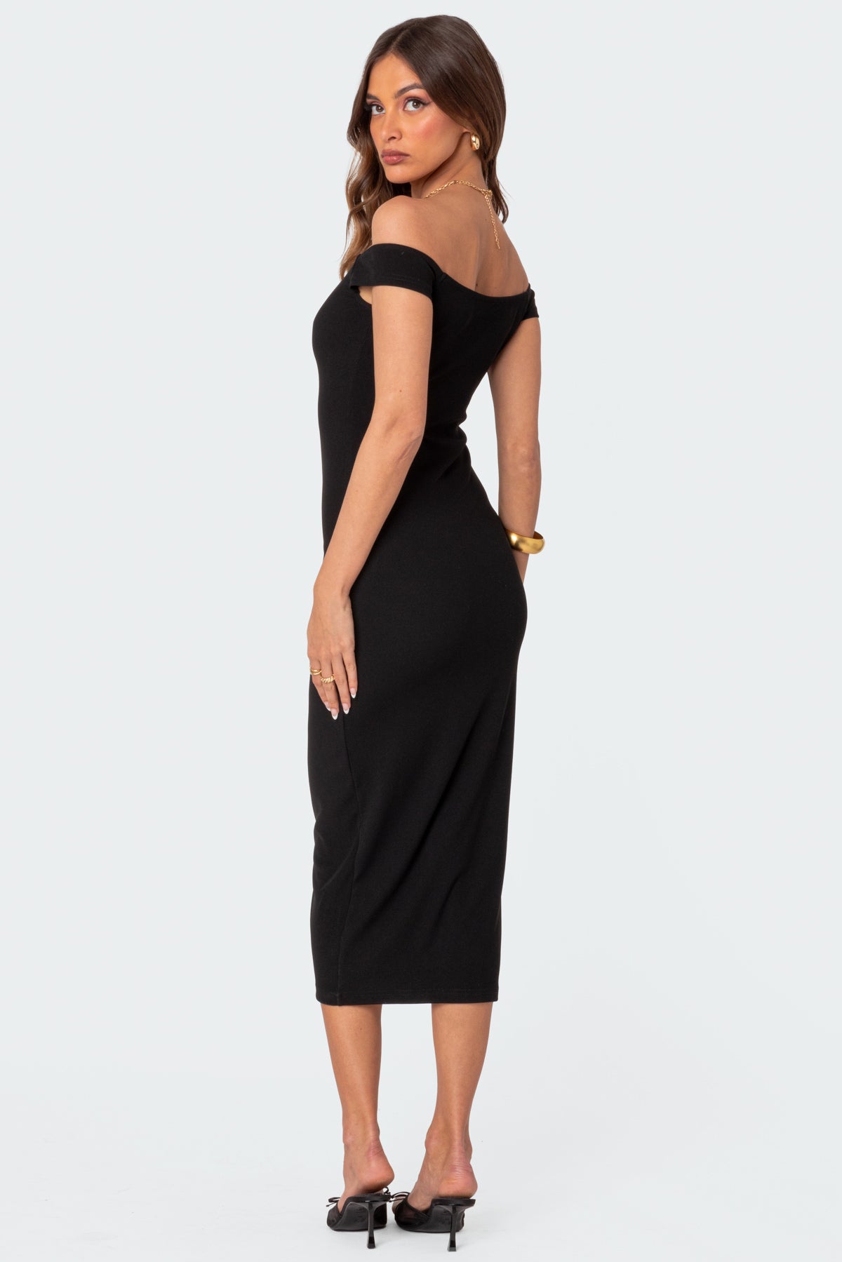 Kyla Off Shoulder Ribbed Midi Dress - Image 4