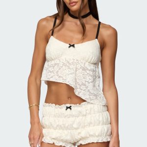 Este Asymmetric Textured Lace Top