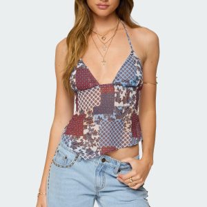 Mixed Patchwork Chiffon Halter Top
