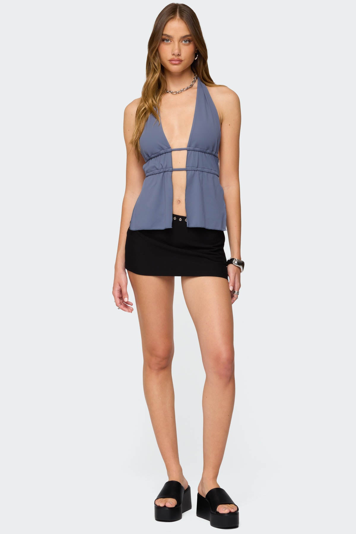 Nikole Split Front Backless Halter Top - Image 2