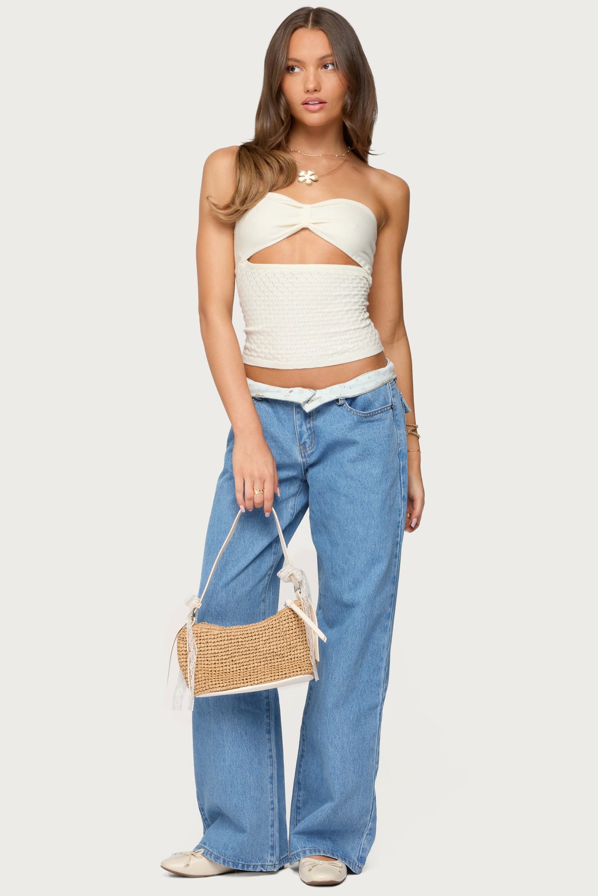 Textured Knit Strapless Cutout Top - Image 2