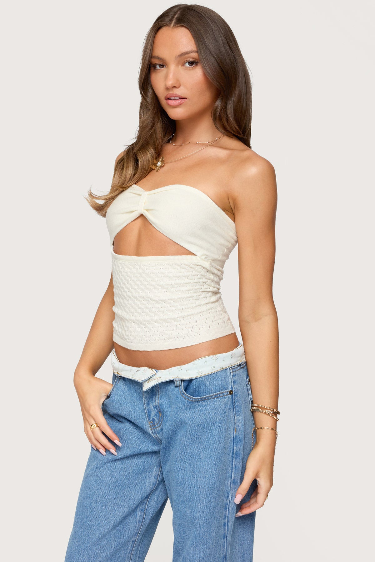 Textured Knit Strapless Cutout Top - Image 3