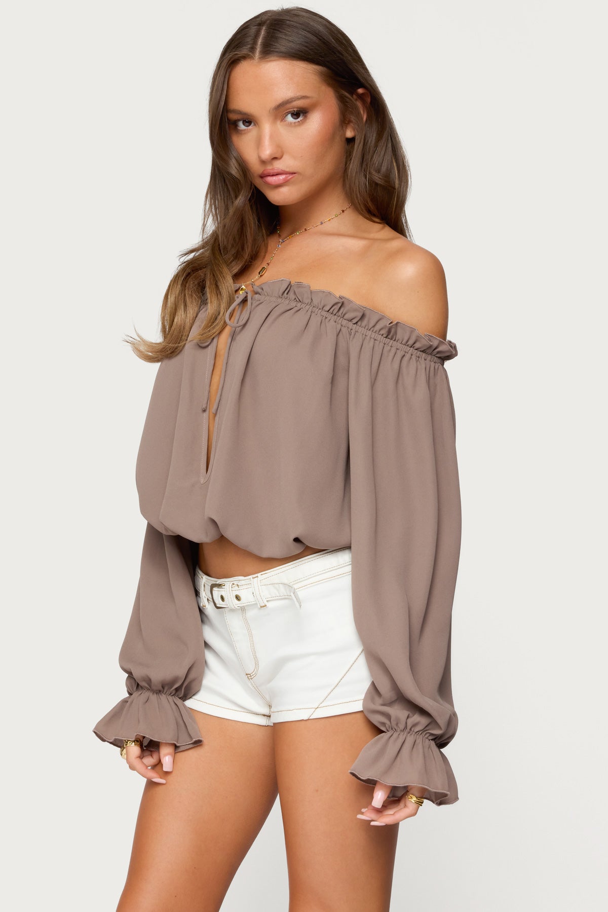 Juna Off Shoulder Ruffle Chiffon Top - Image 3
