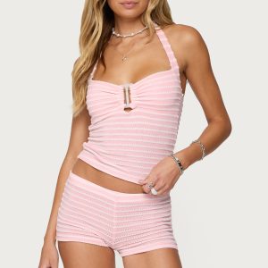 Lovina Textured Striped Halter Top