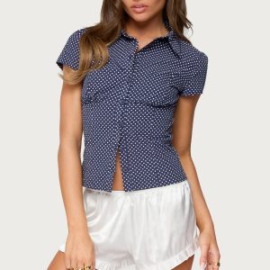 Polka Dot Tailored Button Up Shirt