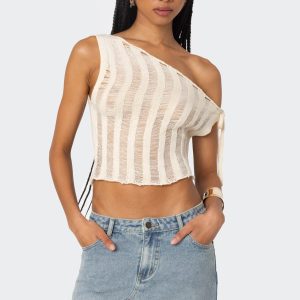 Tamra Sheer Knit Asymmetric Top