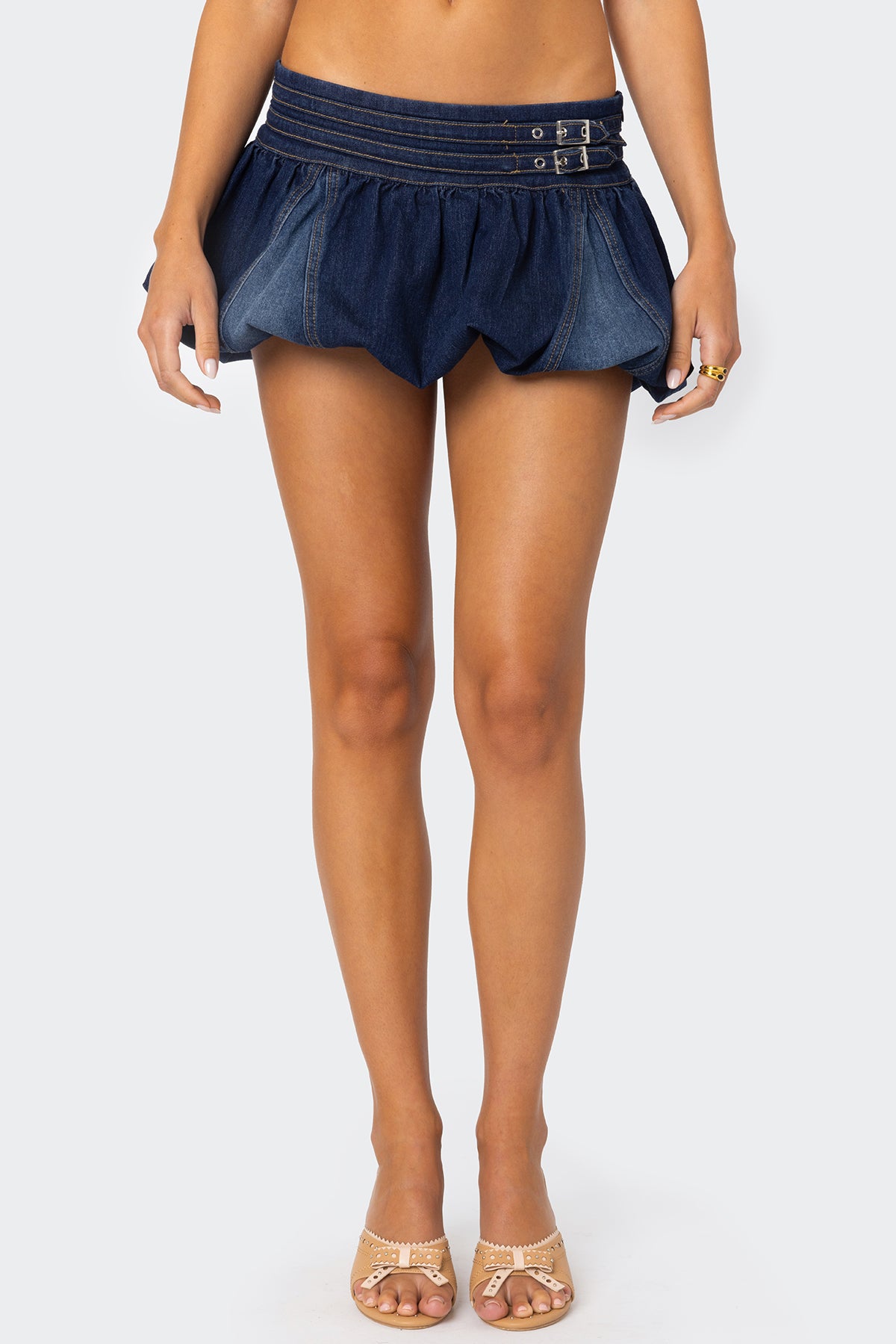 Double Belted Denim Bubble Skort - Image 2