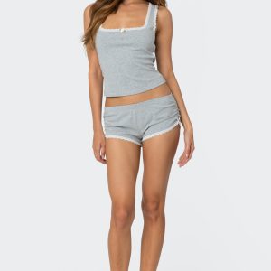 Kadence Ruched Lace Trim Shorts